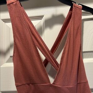 SHEIN Cross-Back Ribbed Crop Top - Terracotta